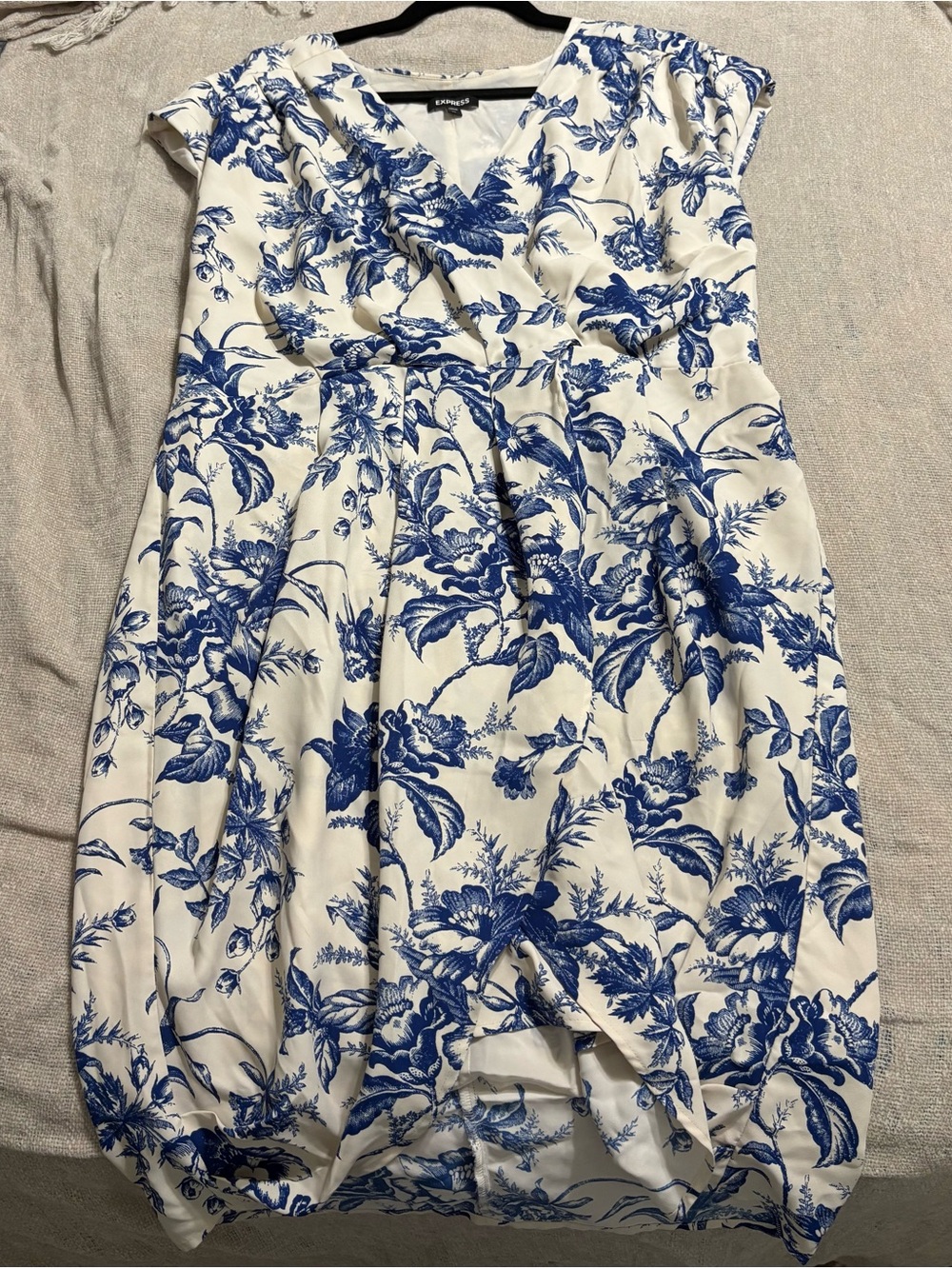 Express Cream Midi Dress with Blue Floral Print - Picture 3 of 6